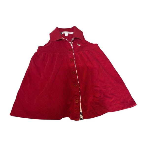 Burberry Baby Girls Red Button-Front Sleeveless Dress Size 18M Pure Cotton - Picture 1 of 6